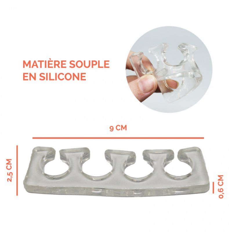 Paire de séparateurs d'orteils en silicone - Transparent