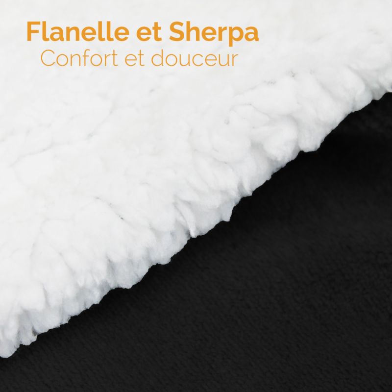 Plaid sherpa et flanelle XL - 220 x 240 cm - Noir