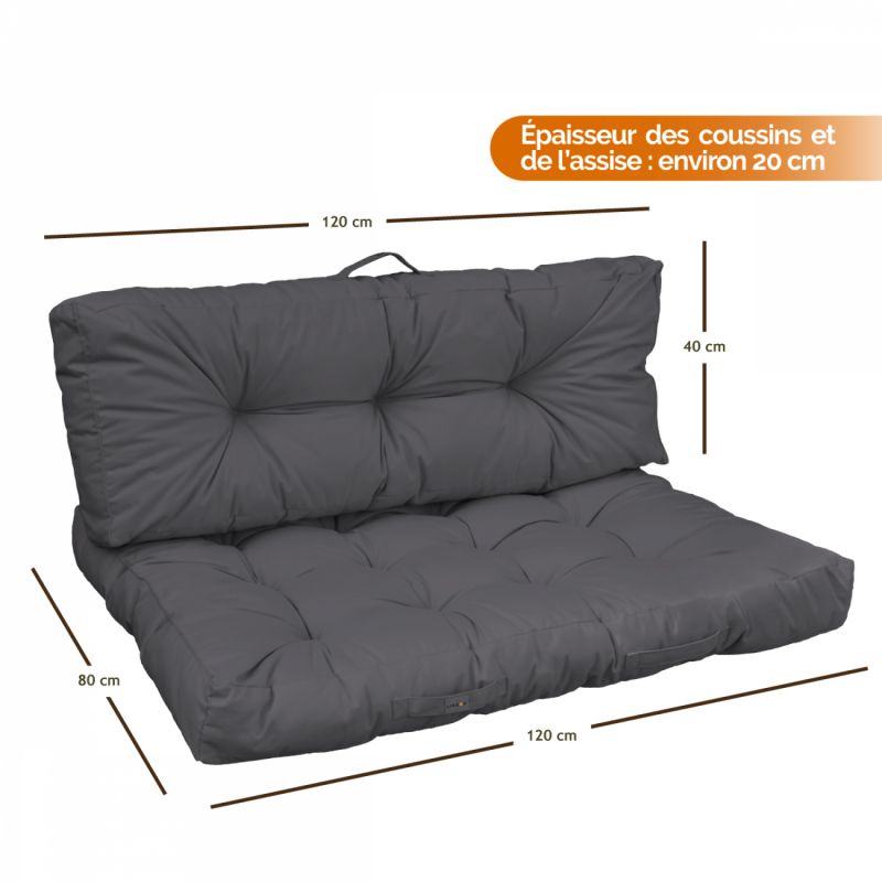 Kit de coussins capitonnés pour palette - Gris foncé