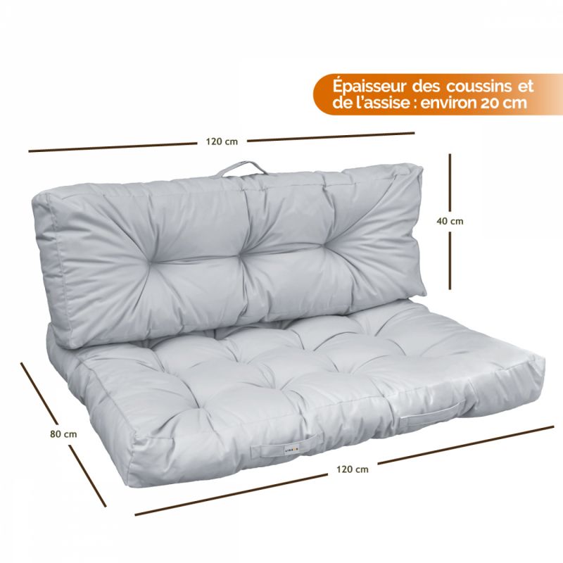 Kit de coussins capitonnés pour palette - Gris clair