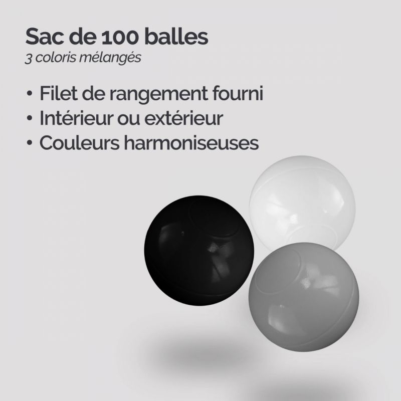 Lot de 5 sacs de 100 Balles - Noir, Gris et Blanc