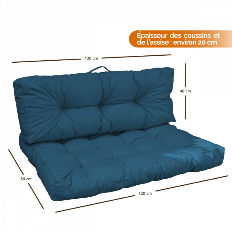 Kit de coussins capitonnés pour palette - Bleu azur