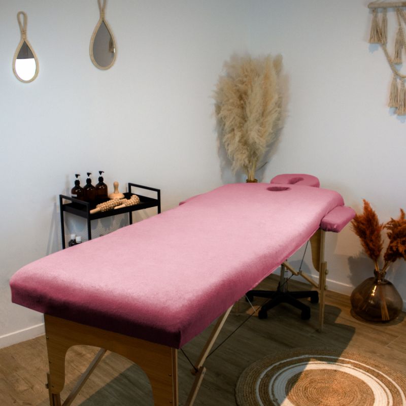 Kit complet de housses pour table de massage - Éponge - Rose pastel