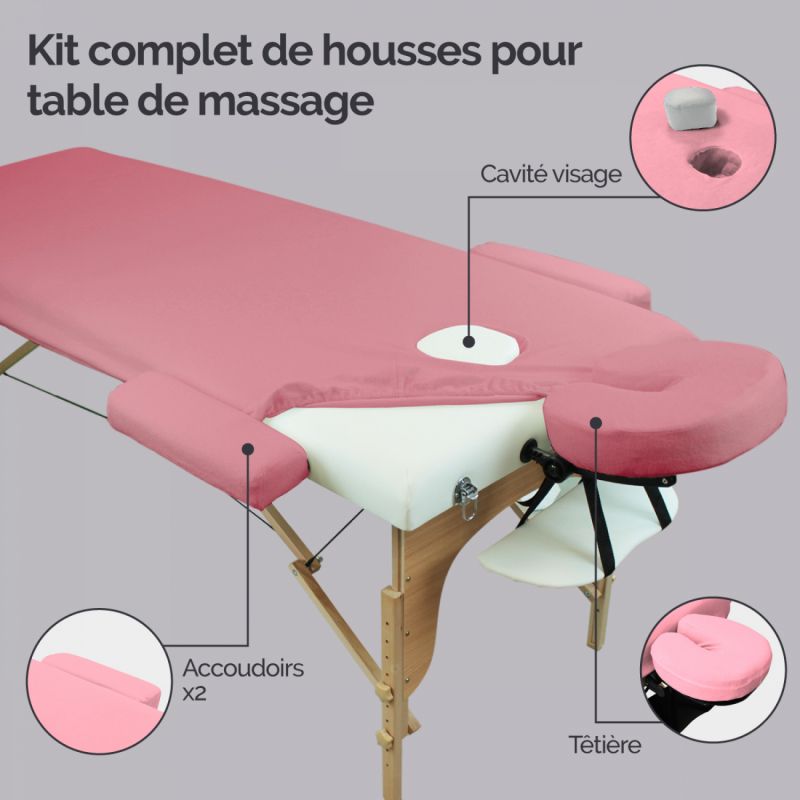 Kit complet de housses pour table de massage - Éponge - Rose pastel