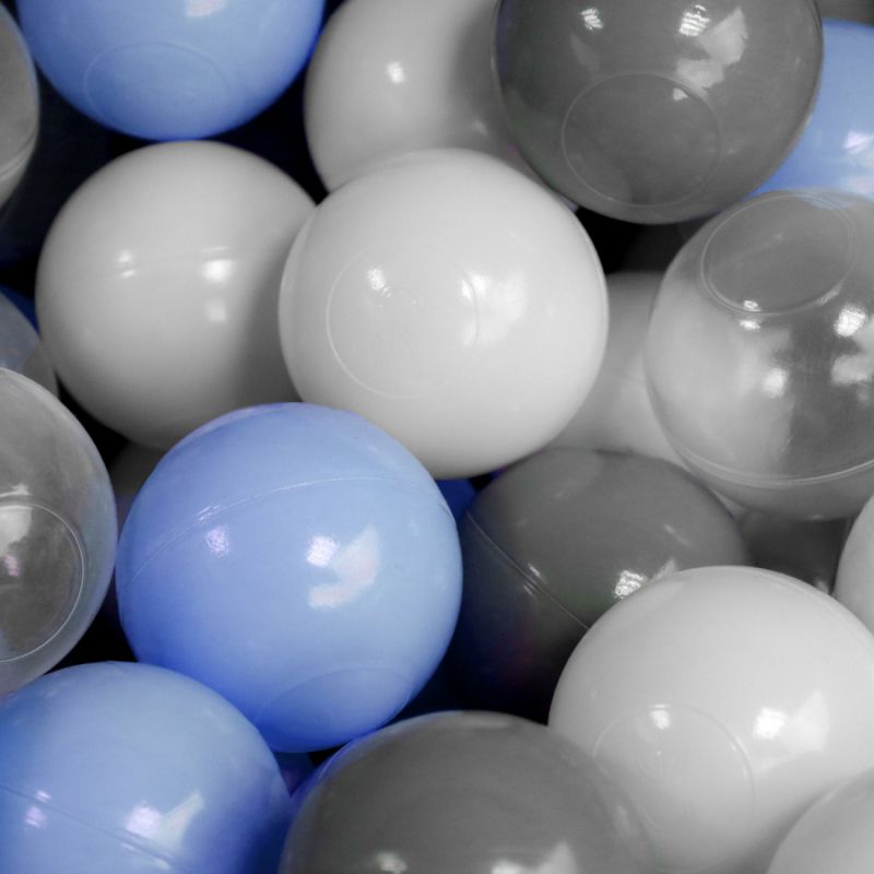 Lot de 3 sacs de 100 balles - Bleu, gris, blanc et transparent