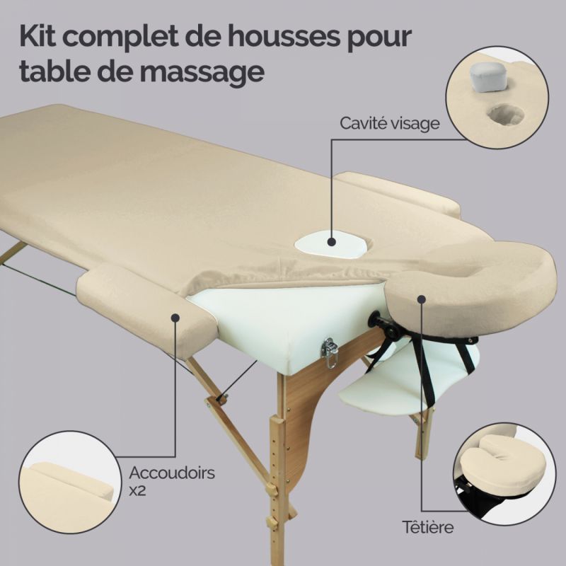 Kit complet de housses pour table de massage - Éponge - Beige