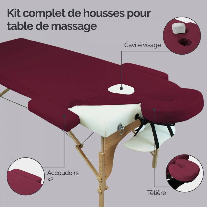 Kit complet de housses pour table de massage - Éponge - Prune