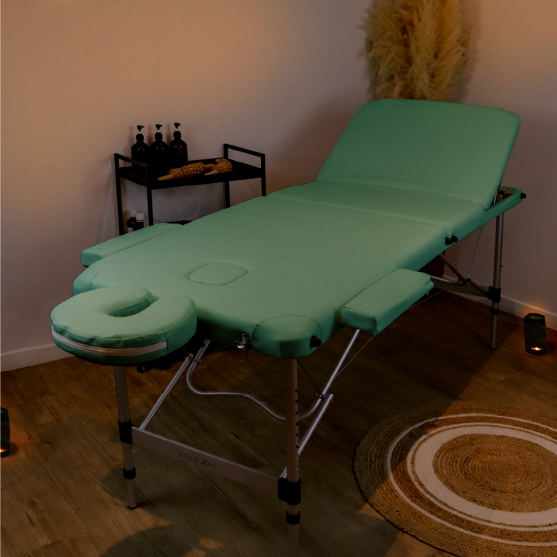 Table de massage aluminium - 3 Zones - Vert pastel