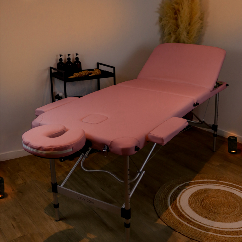 Table de massage aluminium - 3 Zones - Rose pastel