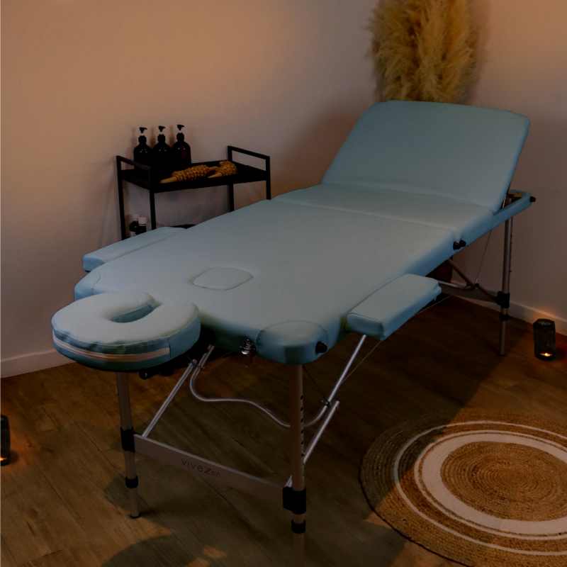 Table de massage aluminium - 3 Zones - Bleu pastel