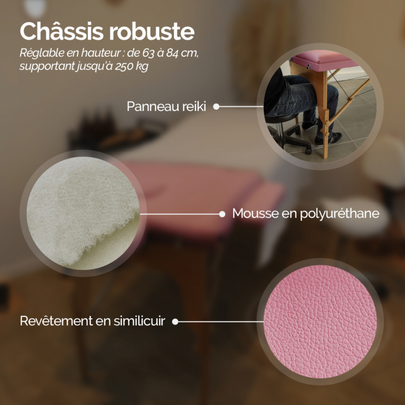 Table de massage bois - 2 Zones - Rose pastel