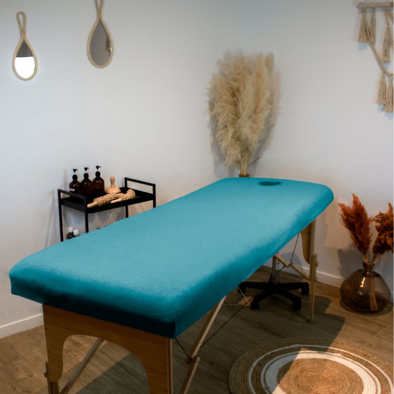 Drap-housse pour table de massage - Éponge - Bleu turquoise