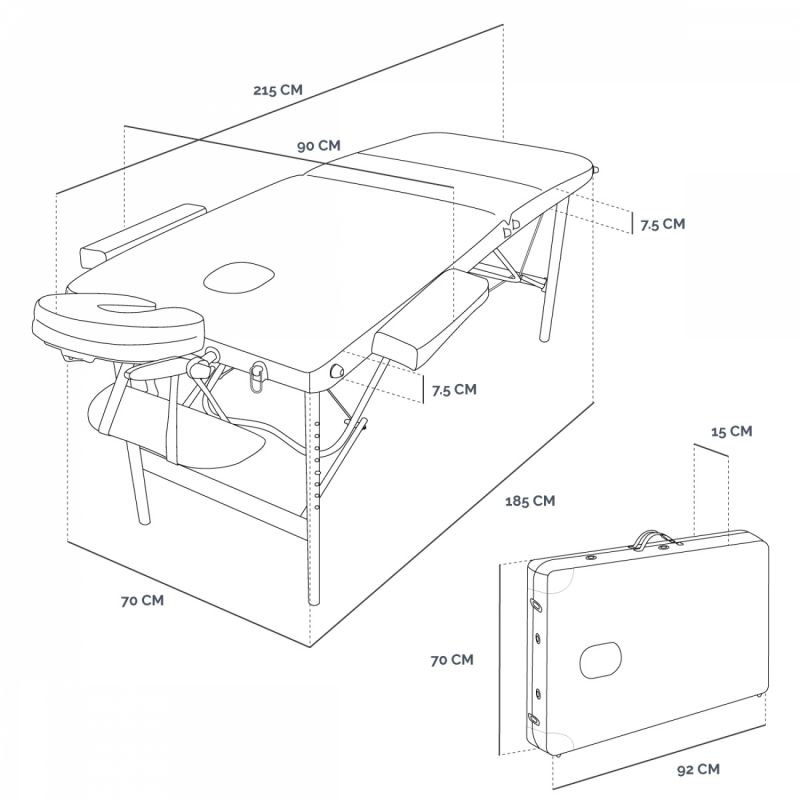 Table de massage aluminium - 2 Zones - Prune