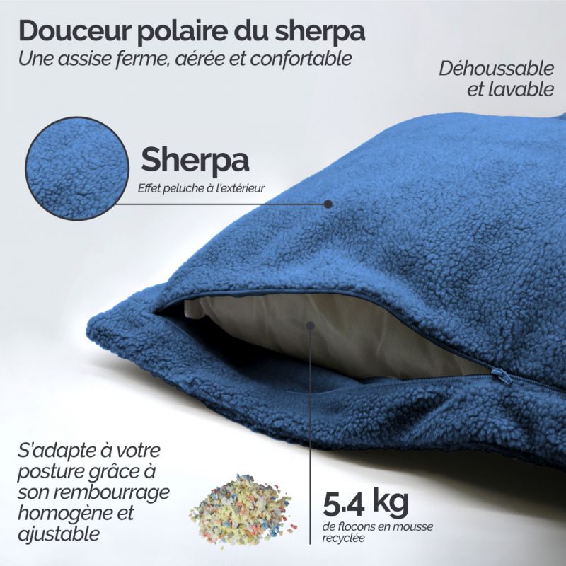 Pouf XXL - 150 x 180 cm - Sherpa - Bleu marine