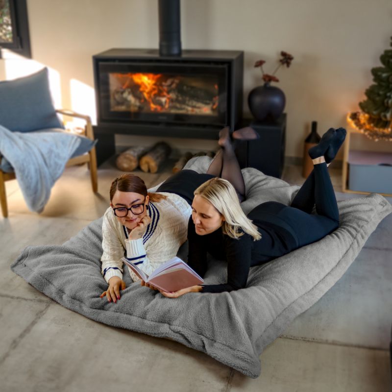 Pouf XXL - 150 x 180 cm - Sherpa - Gris clair