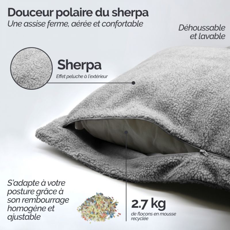 Pouf - 90 x 140 cm - Sherpa - Gris clair