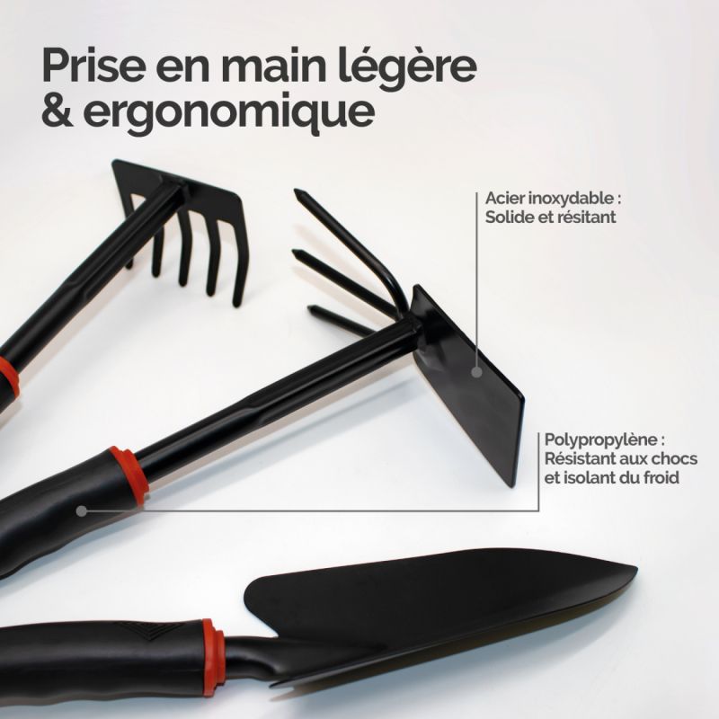 Lot de 3 outils de jardinage - Noir