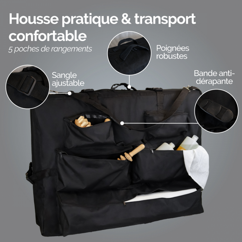 Housse de transport pour table de massage avec rangements - Noir