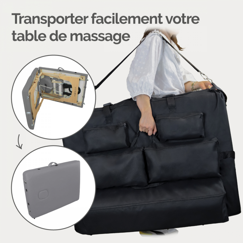 Housse de transport pour table de massage avec rangements - Noir