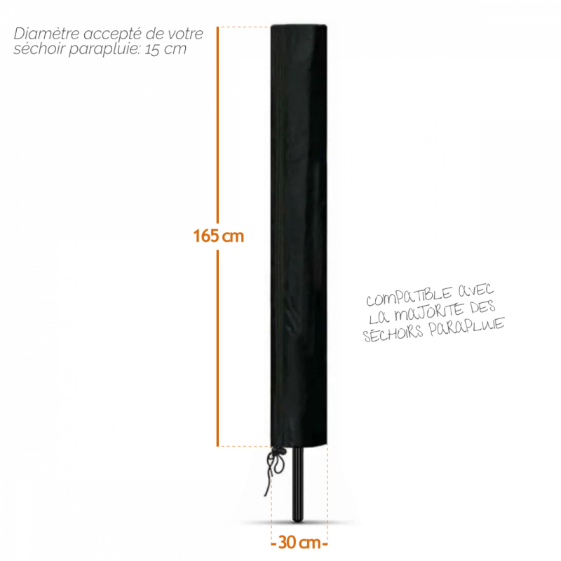 Housse de protection pour séchoir parapluie - 165 x 30 x 30 cm - Noir