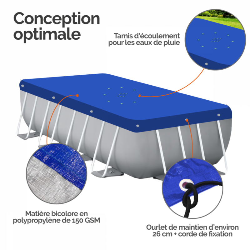 Bâche de protection pour piscine - Rectangle - 2,20 x 4,50 m - Bleu et gris