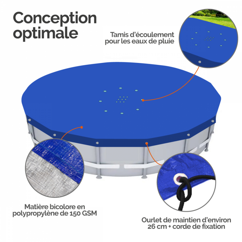 Bâche de protection pour piscine - Ronde - 3,66 m - Bleu et gris