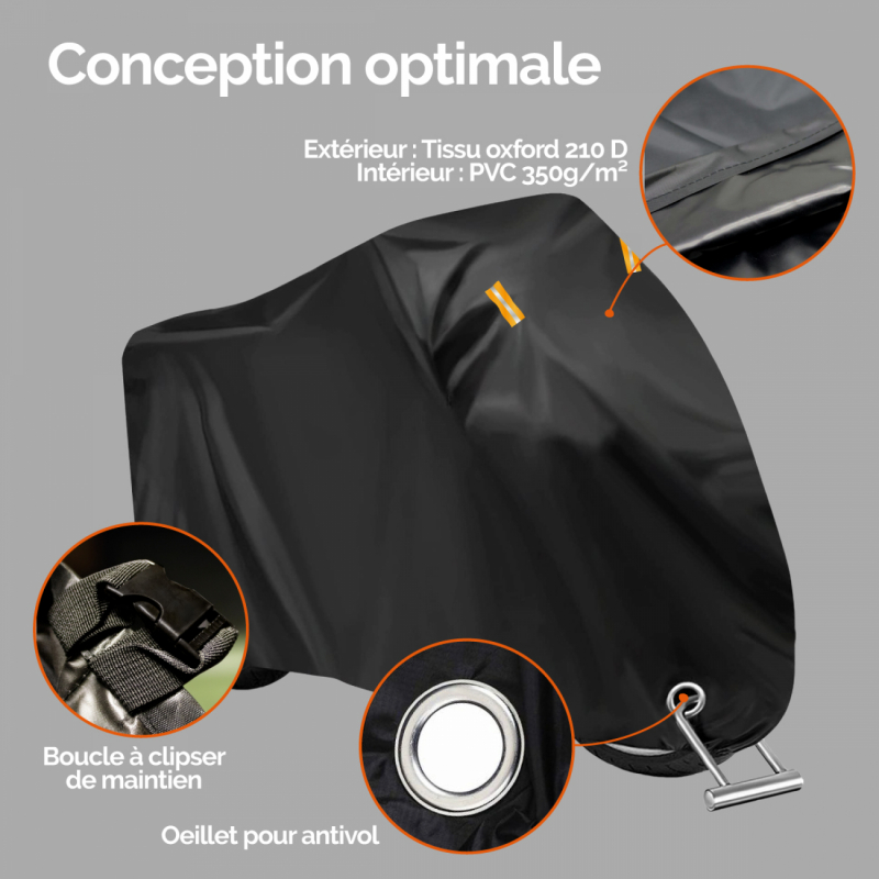 Housse de protection pour moto - 245 x 105 x 133 cm - Noir
