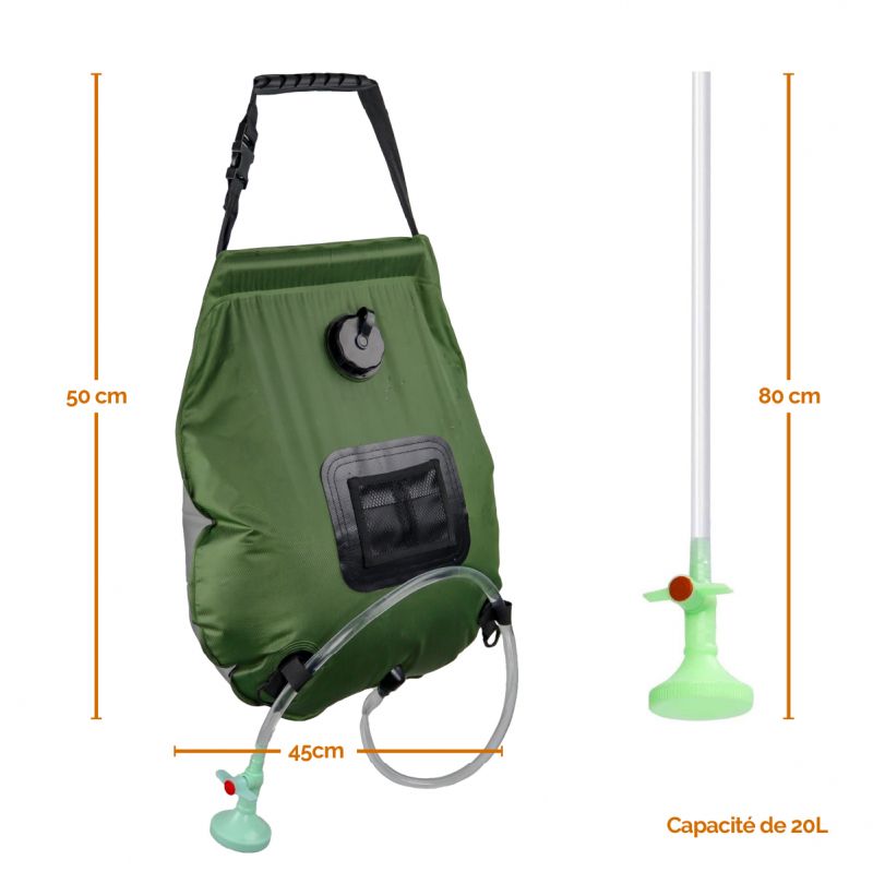 Sac de douche solaire - 20 L - Vert kaki