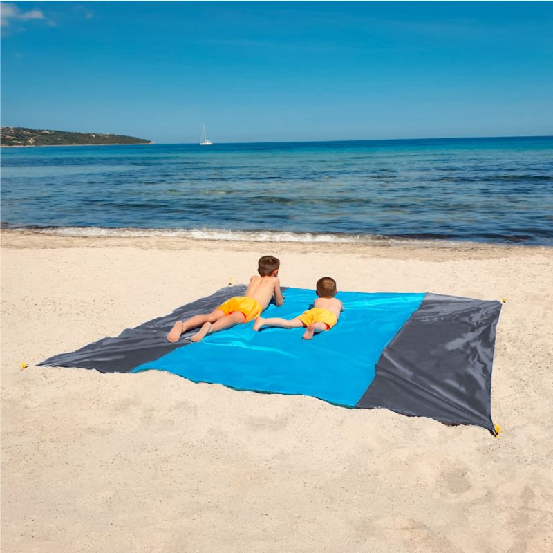 Tapis de plage anti-sable - 270 x 240 cm - Bleu et gris