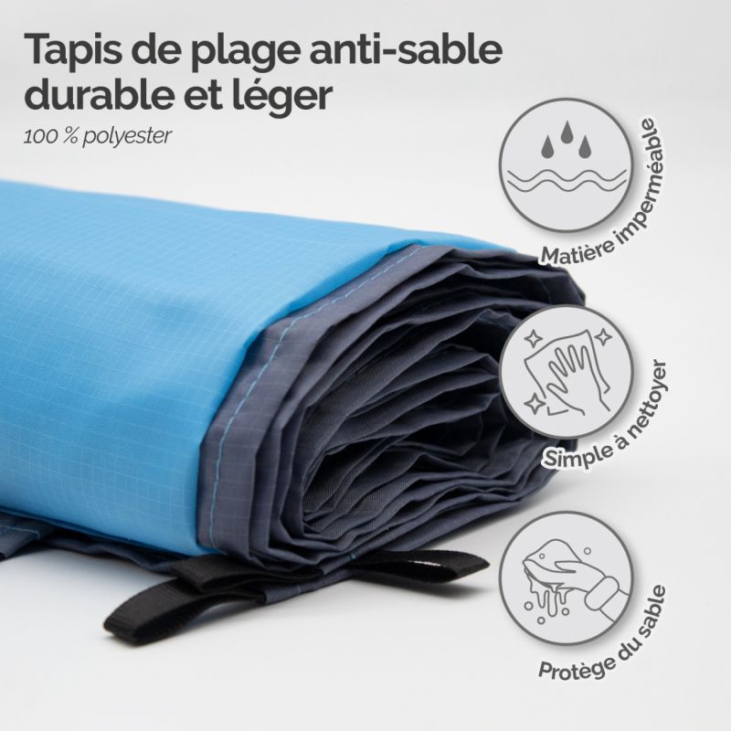 Tapis de plage anti-sable - 270 x 240 cm - Bleu et gris