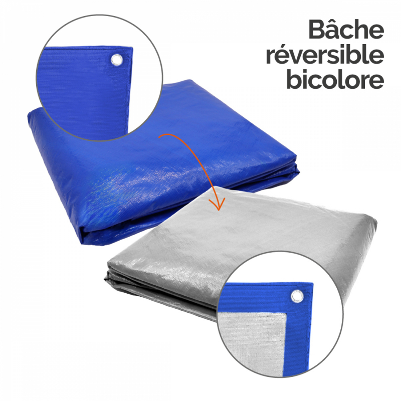 Bâche de protection pour piscine - Rectangle - 2,44 x 4,88 m - Bleu et gris