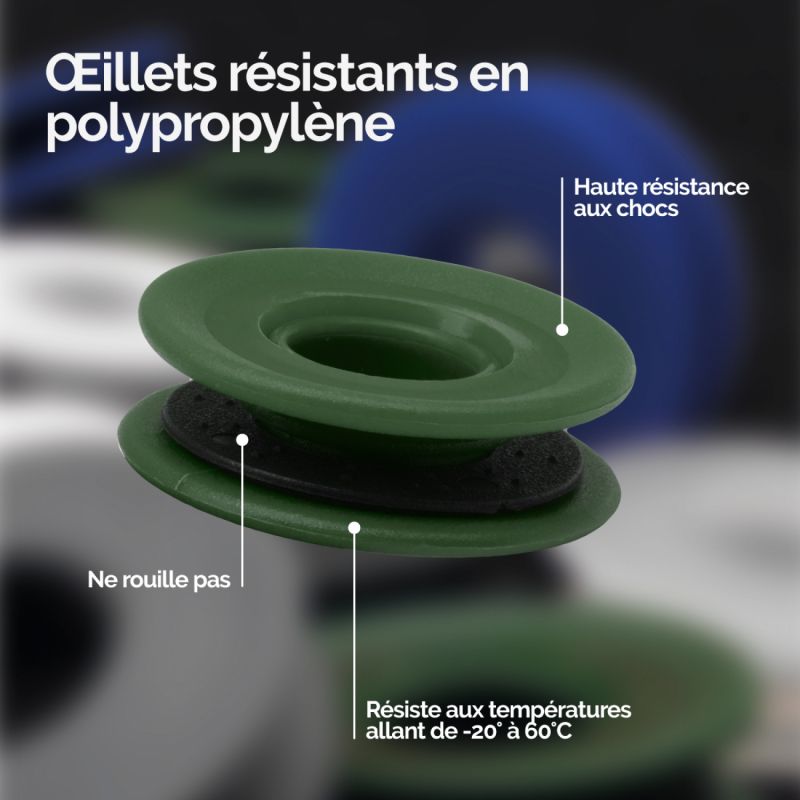 Lot de 40 oeillets à clipser pour bâche - Plastique - Vert