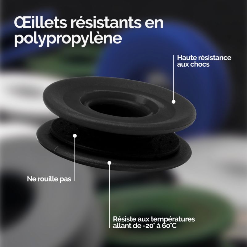 Lot de 40 oeillets à clipser pour bâche - Plastique - Noir