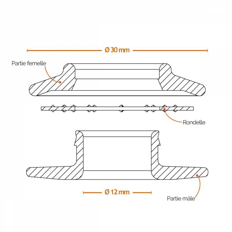 Lot de 20 oeillets à clipser pour bâche - Plastique - Gris