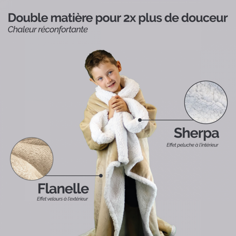 Plaid avec manches - Sherpa et flanelle - Enfant - Beige