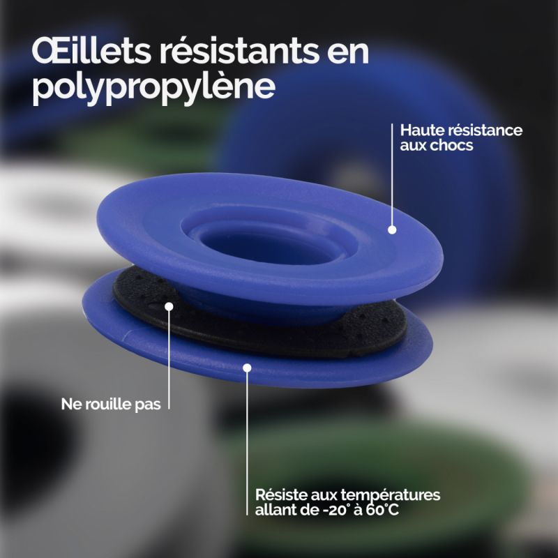 Lot de 60 oeillets à clipser pour bâche - Plastique - Bleu