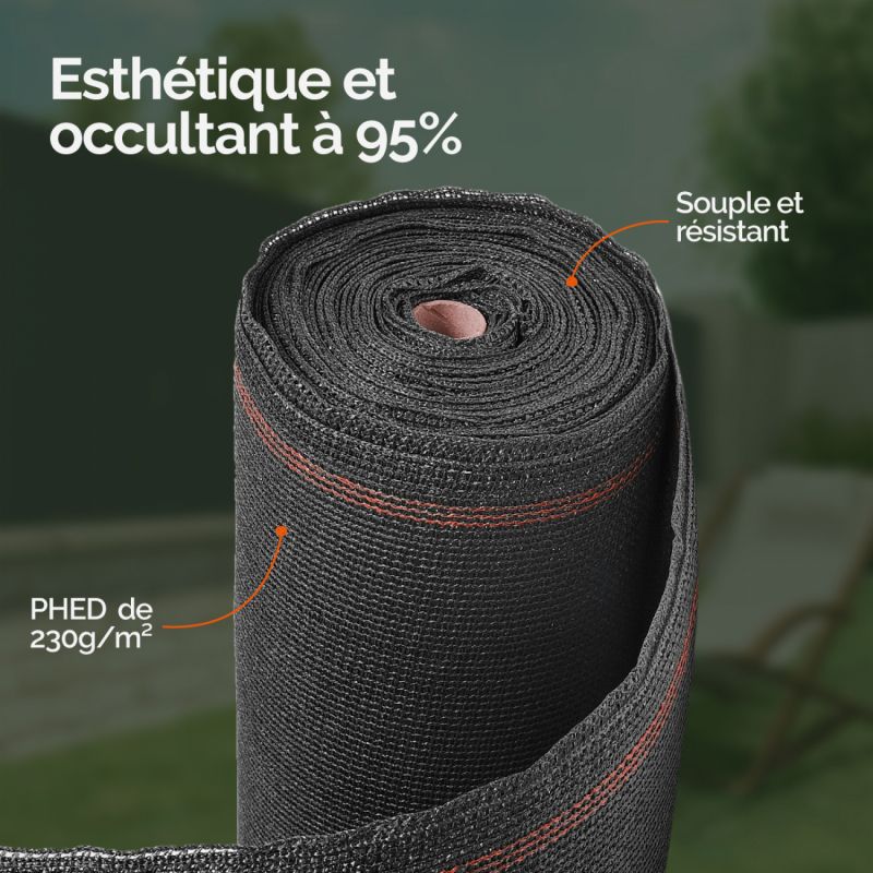 Rouleau de brise vue occultant - 1.80 x 10 m - Gris