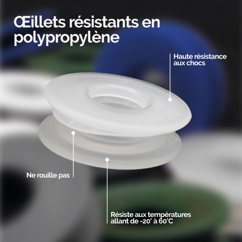 Lot de 100 oeillets à clipser pour bâche - Plastique - Transparent