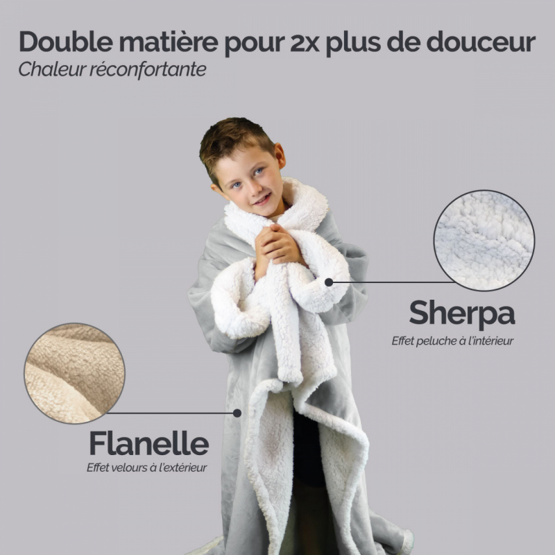 Plaid avec manches - Sherpa et flanelle - Enfant - Gris