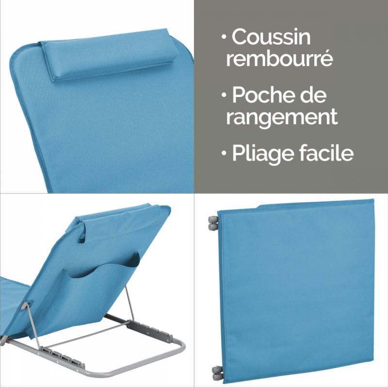 Tapis de plage avec dossier - Bleu