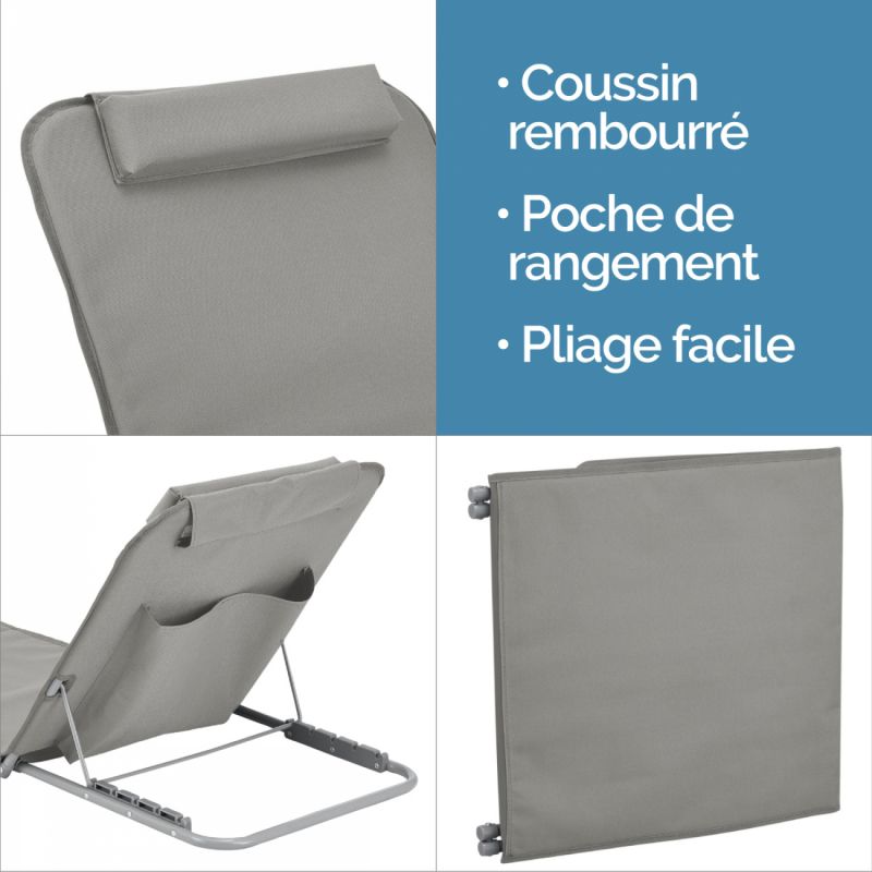 Tapis de plage avec dossier - Gris