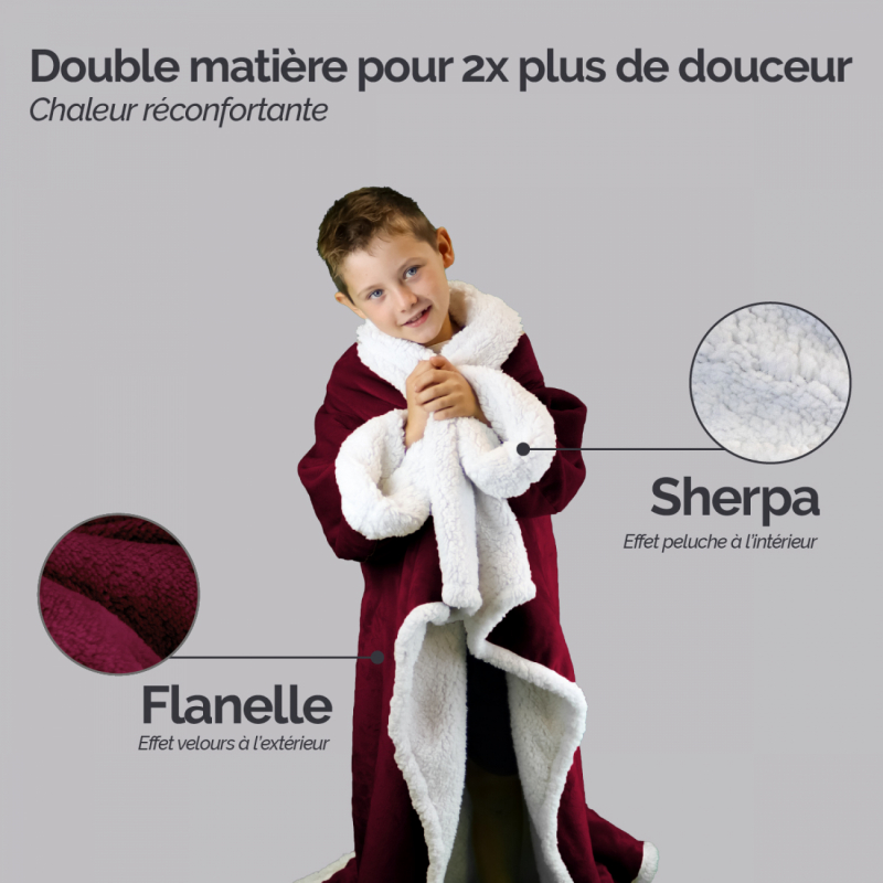 Plaid avec manches - Sherpa et flanelle - Enfant - Prune