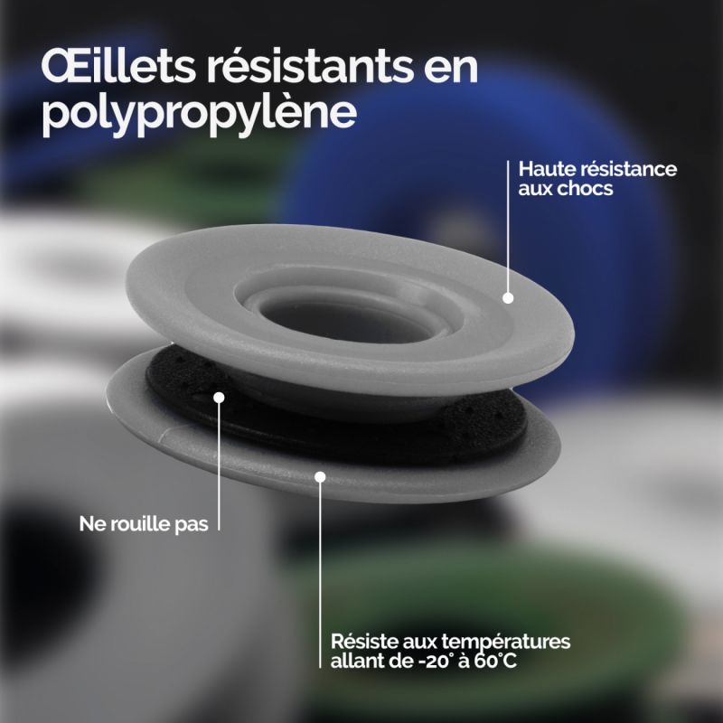 Lot de 40 oeillets à clipser pour bâche - Plastique - Gris