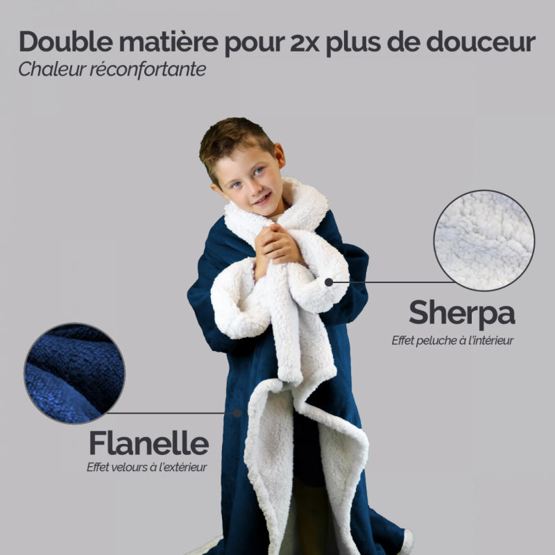 Plaid avec manches - Sherpa et flanelle - Enfant - Bleu
