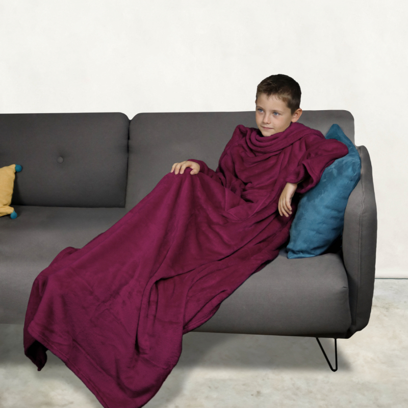 Plaid avec manches - Flanelle - Enfant - Prune