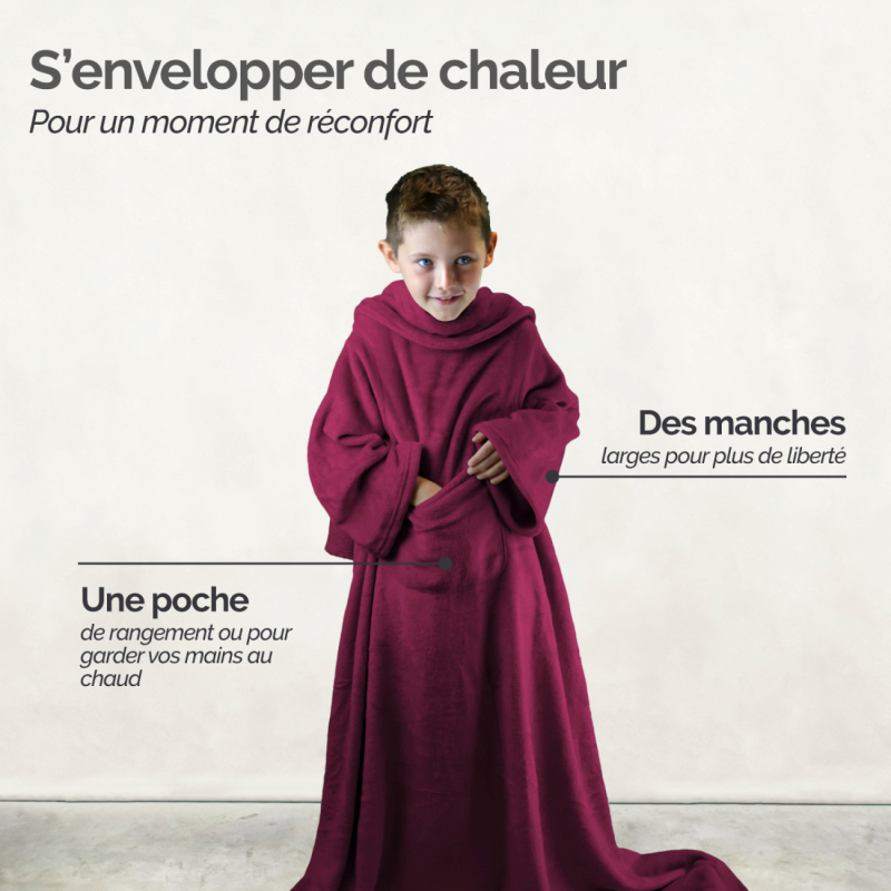Plaid avec manches - Flanelle - Enfant - Prune