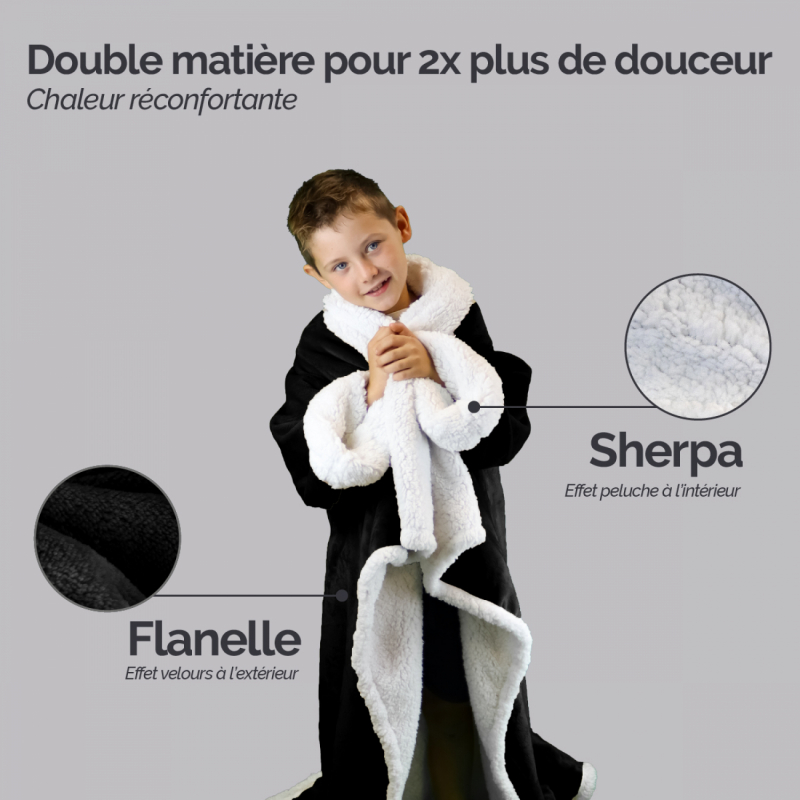 Plaid avec manches - Sherpa et flanelle - Enfant - Noir