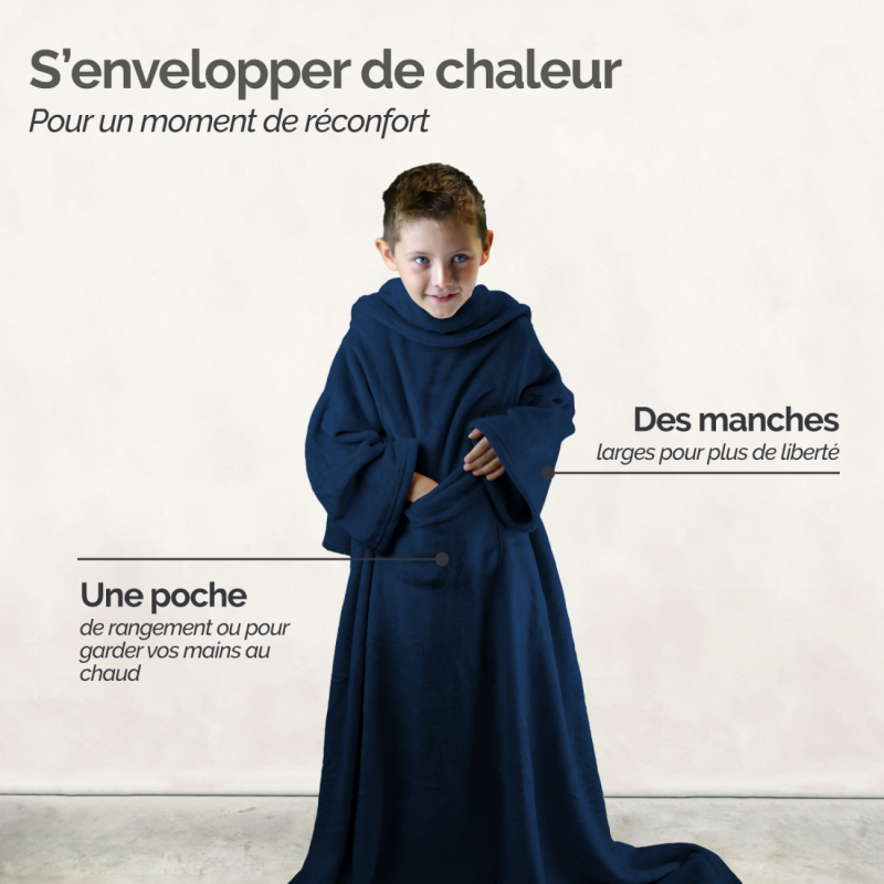Plaid avec manches - Flanelle - Enfant - Bleu