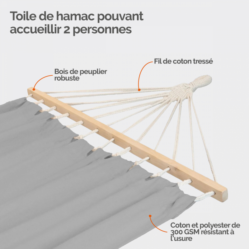 Toile de hamac - 150 x 270 cm - Gris