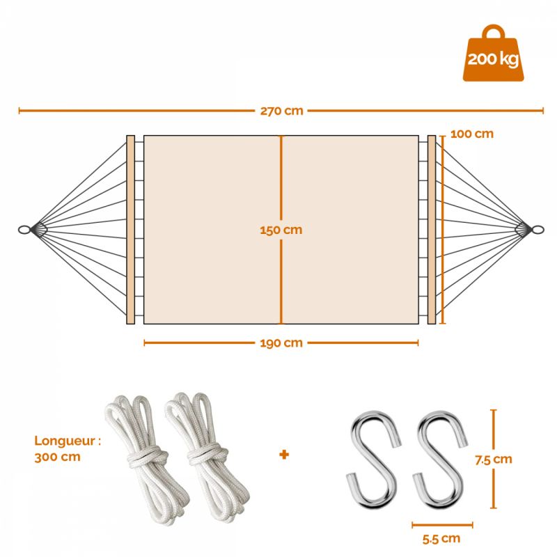 Toile de hamac - 150 x 270 cm - Beige